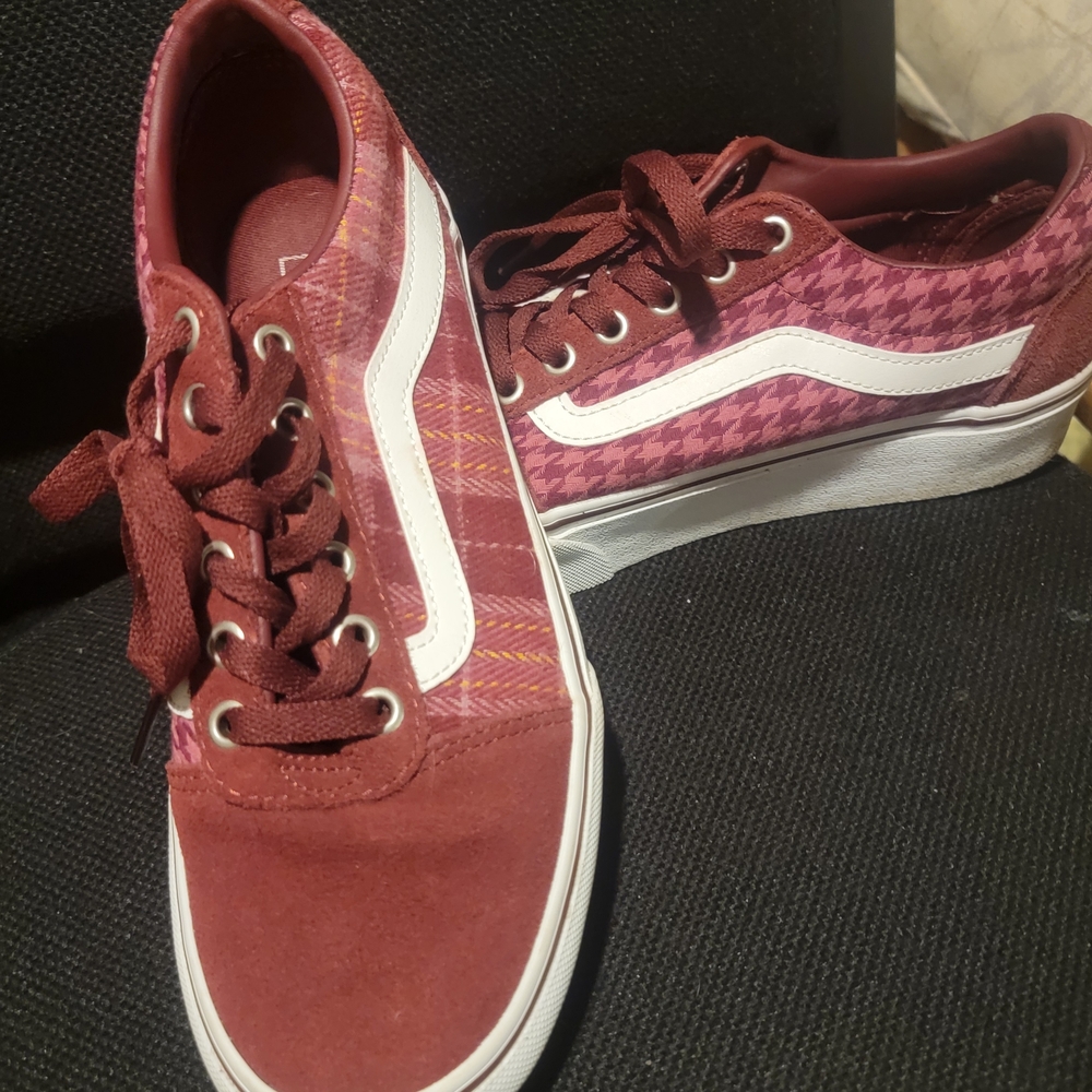 Vans Burgundy and White Sneakers